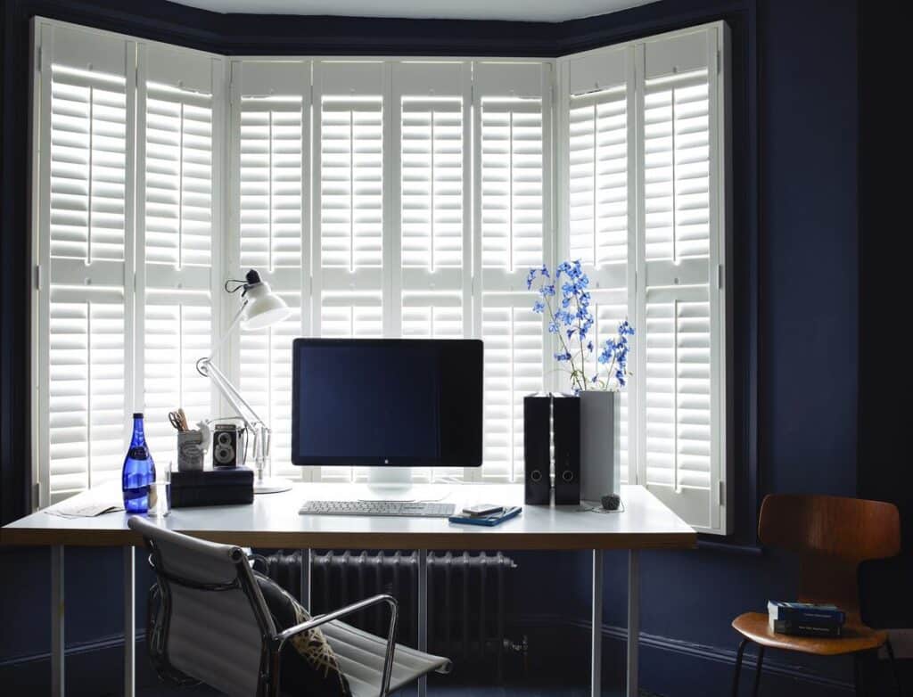 White bay window shutter basswood landscape